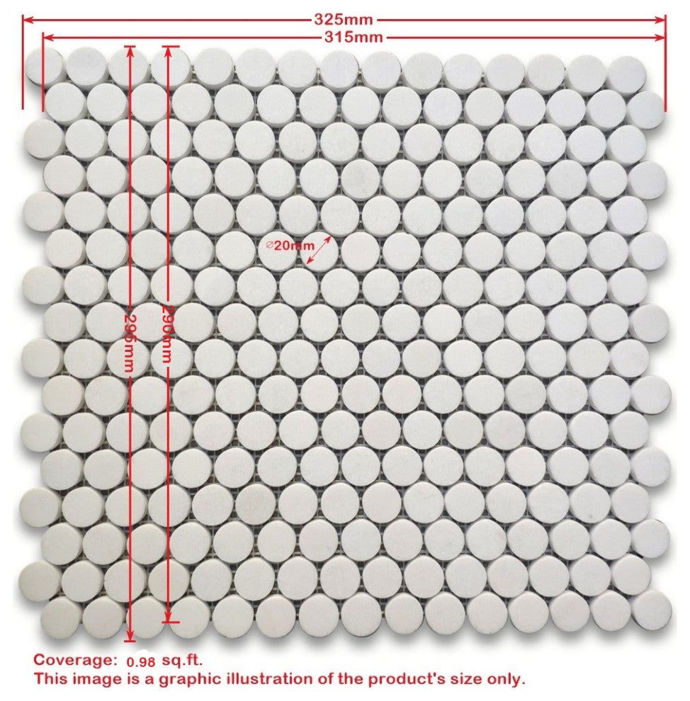 Penny Round Bardiglio Gray Italian Marble 3/4 inch Mosaic Tile Honed, 1 sheet
