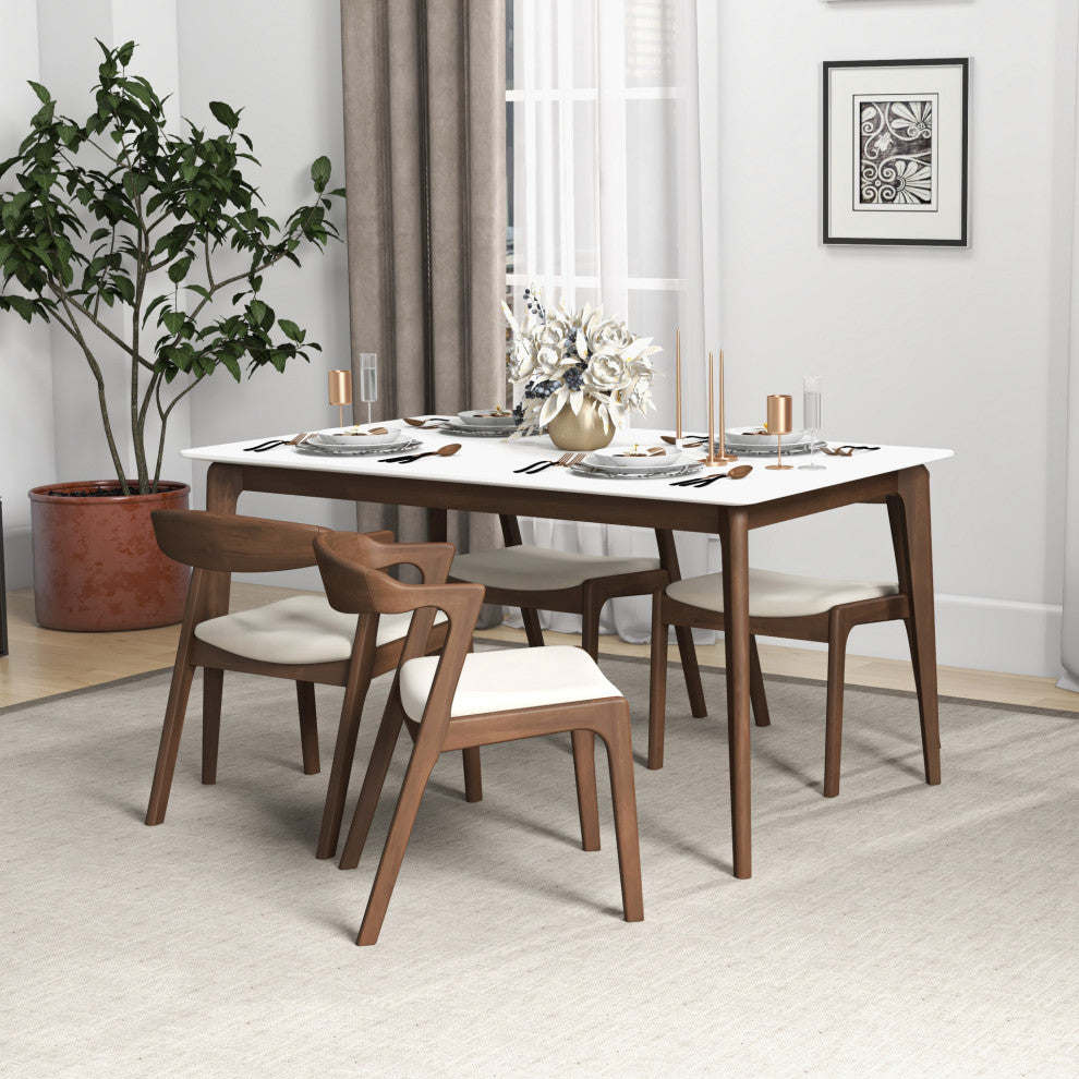 Reggie Mid-Century Modern Solid Wood Velvet Dining Chair, Set of 2, Cream