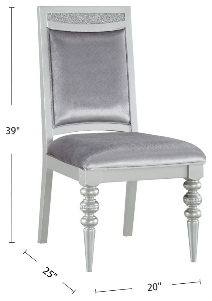 Set of 2 Upholstered Side Chair, Silver/Platinum Finish