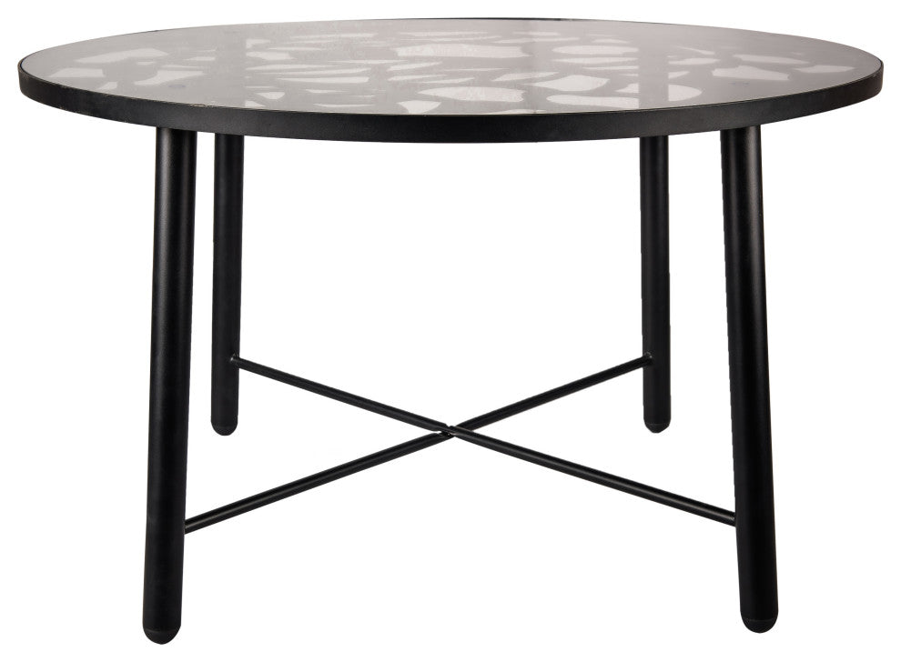 Leisuremod Devon 7-Piece Aluminum Dining Set With Table and 6 Armchairs, Black