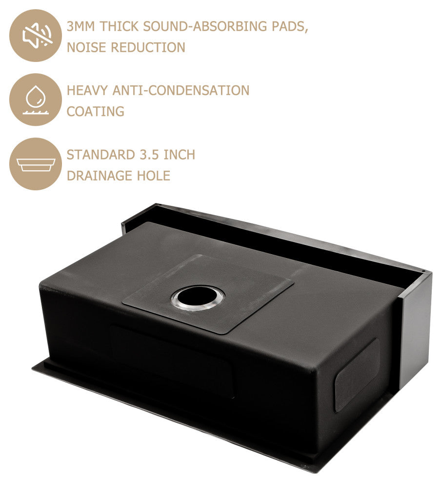 Farmhouse Apron T-304 Stainless Steel Deep Basin Kitchen Sink, Gunmetal Black, 30x22x10 in
