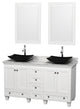 Acclaim White DBL Vanity, 24" Mirrors, 60", White Carrera Marble, Black Granite