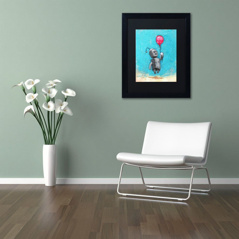 Robot With Red Balloon' Matted Framed Art, Black Frame, Black Matte, 20x16