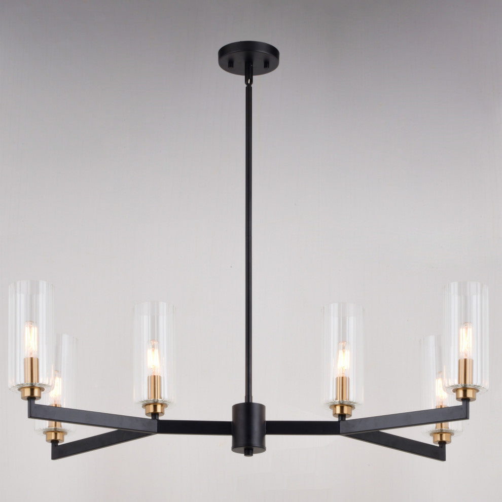 Claremont 6 Light Matte Black Contemporary Chandelier Clear Glass