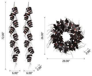 Lighted Halloween Bat Garland and Wreath, Swirling Pattern