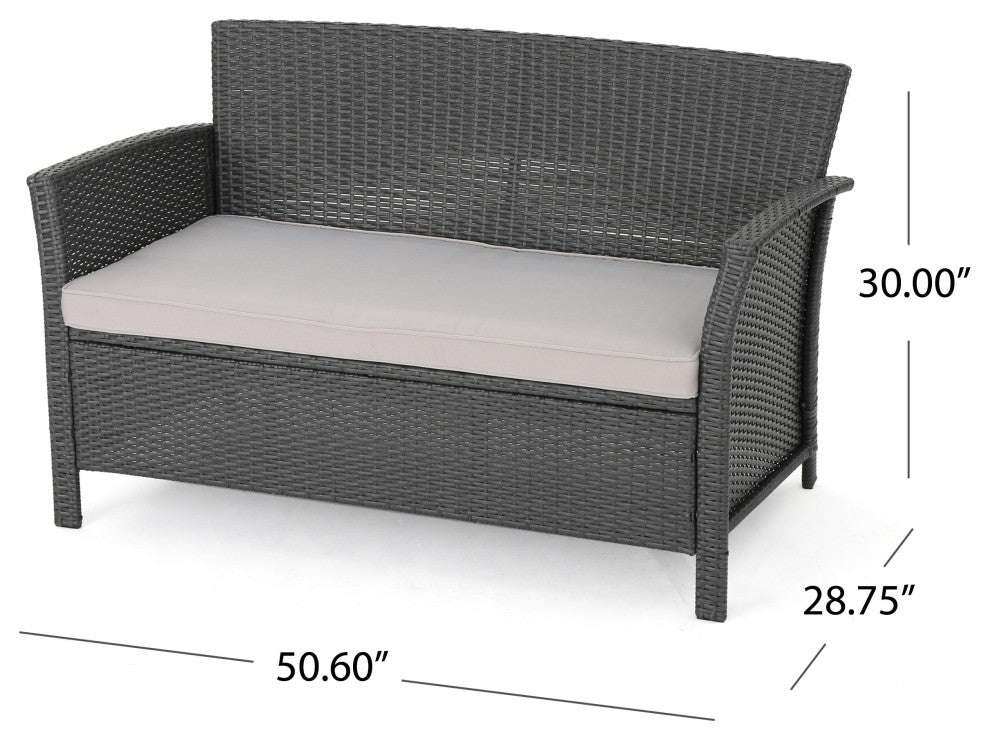 GDF Studio 4-Piece Lorien Outdoor Wicker Chat Set With Water Resistant Cushions