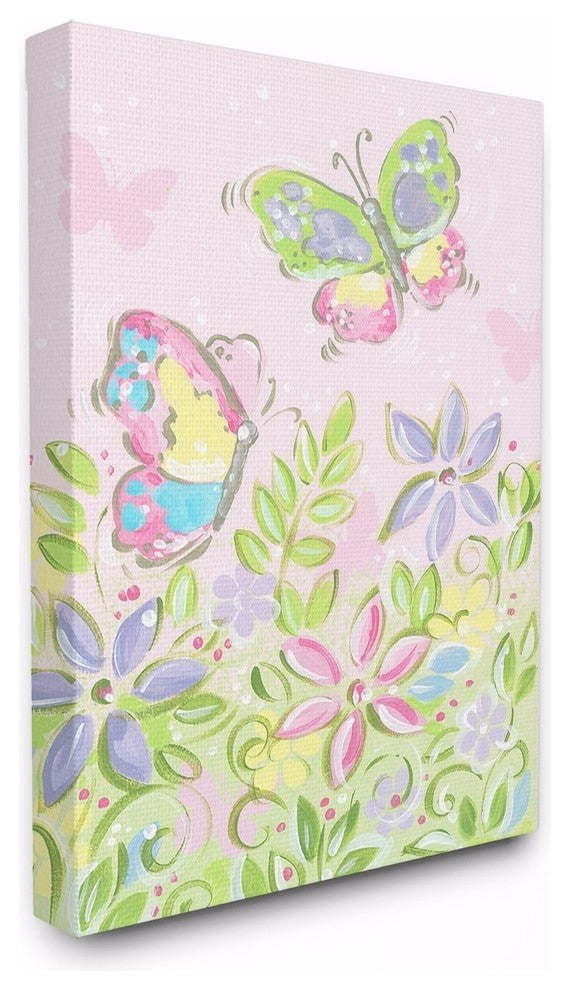 Stupell Industries Pastel Butterflies and Flowers, 30 x 40