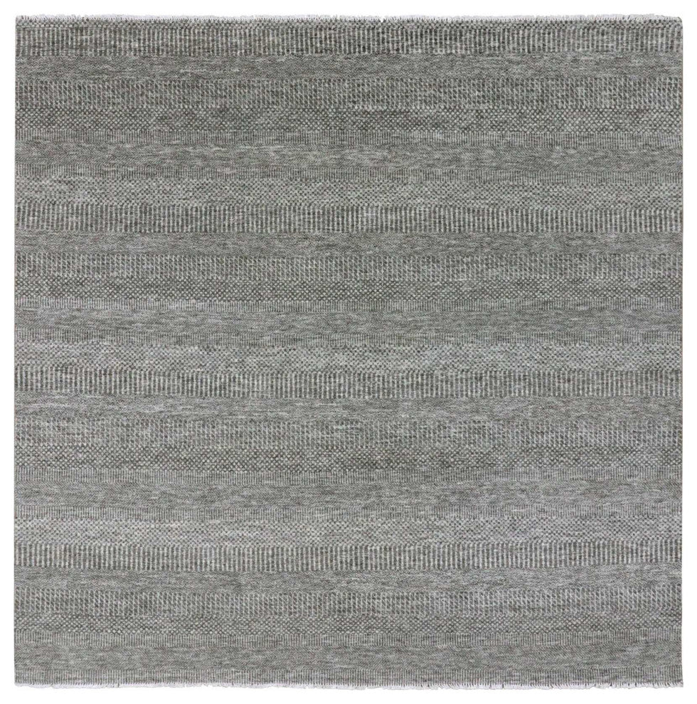 Harbor Gray Organic Undyed Wool Grass Design Square Hand Knotted Rug 8'1"x8'2"