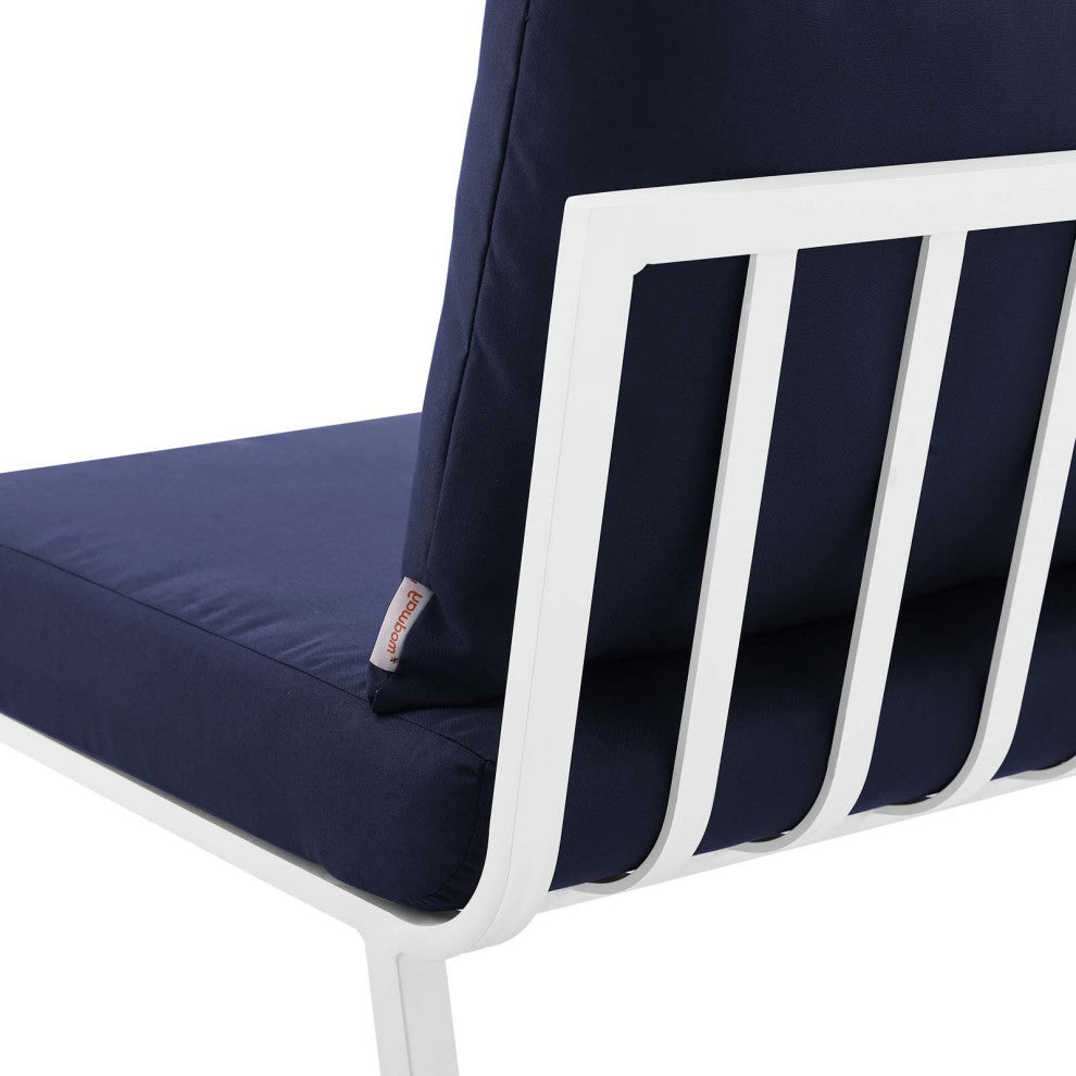 Lounge Sectional Sofa Chair Set, Aluminum, Metal, White Blue Navy, Outdoor