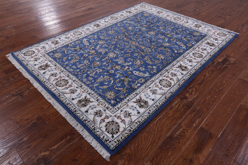 5' 2" X 7' 2" Wool & Silk Persian Nain Hand Knotted Rug - Q13138