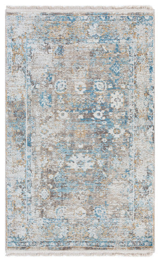 Surya Solar SOR-2307 3'x5' Rug, Sky Blue/Blue/Taupe/Gray/Light Gray/White/Yellow