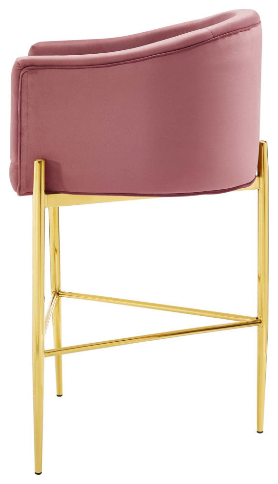 Tufted Bar Stool Chair Barstool, Set of 2, Velvet, Metal, Pink, Modern, Bar Pub