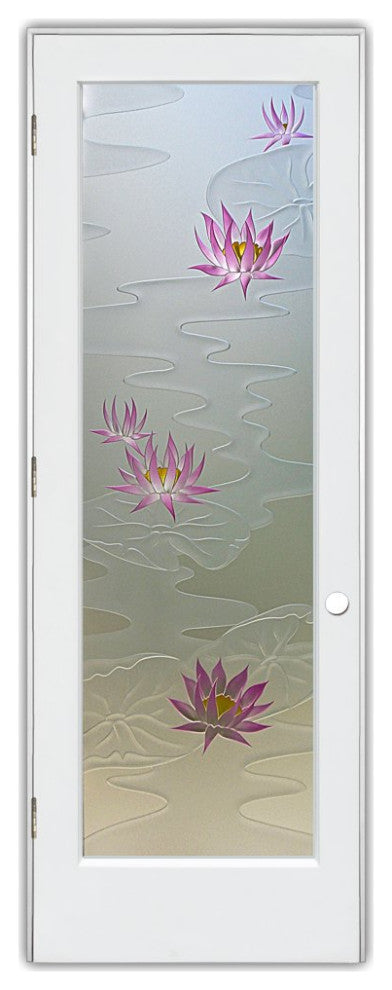 Interior Prehung Door or Interior Slab Door - Lily Pads & Lotus - Primed -...