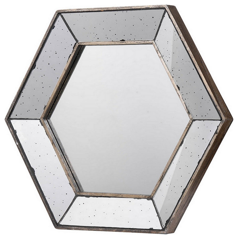 Benzara BM286130 21" Wall Accent Mirror, Raised Tray Edges, Hexagonal Mirror
