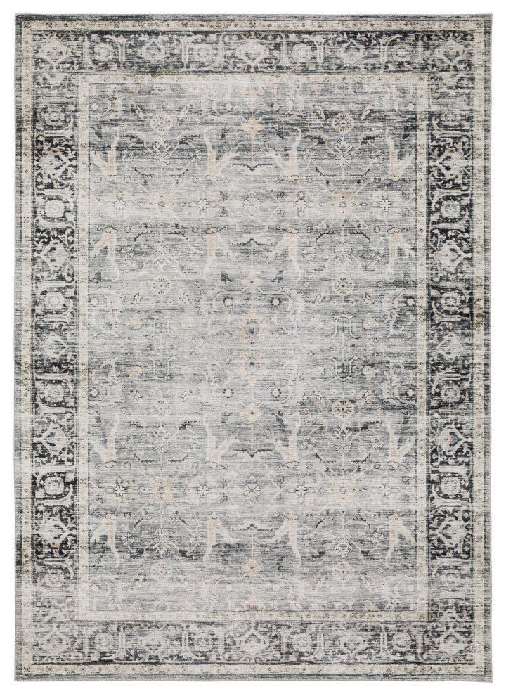Celestia Machine Washable Vintage Indoor Area Rug, Charcoal, 2'x3'