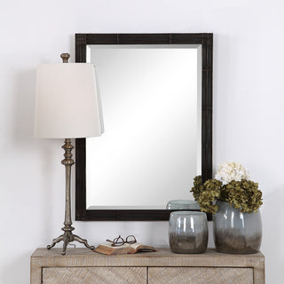 Rustic Black Silver Iron Wall Mirror, 35" Geometric Vanity Metal Minimalist
