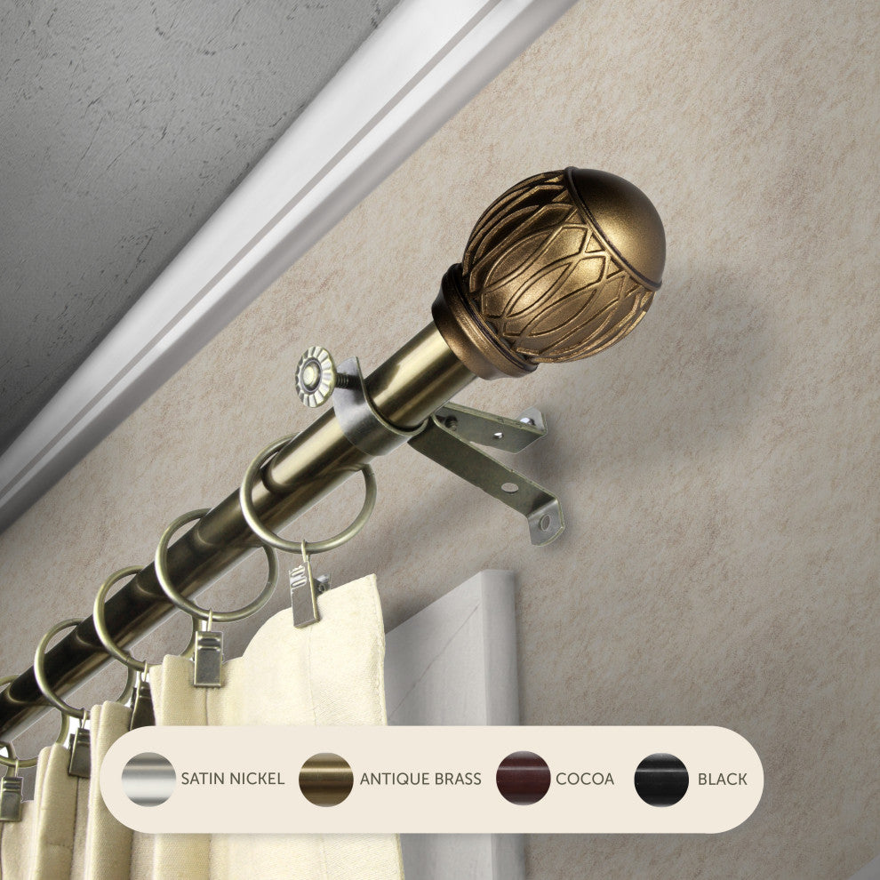 Denny 13/16" Curtain Rod, Antique Brass, 28-48"