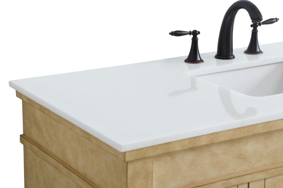 48" Single Bathroom Vanity, Antique Beige With Ivory White Engineered Marble