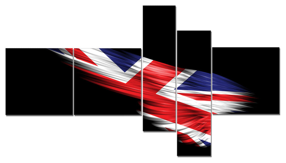 Wing with United Kingdom Flag, Abstract Print On Canvas, 60"x32", 5 panels