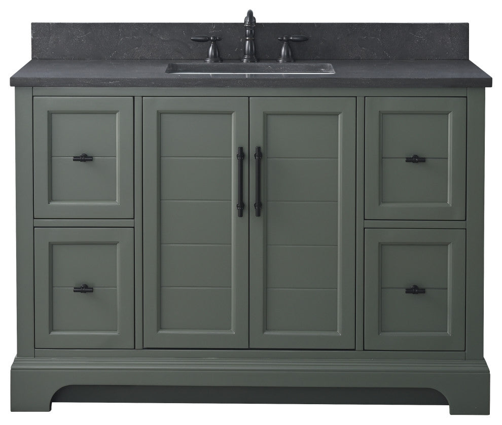 Vanity Art Bathroom Vanity With Sink & Top, Vintage Green, 48", Black Stone