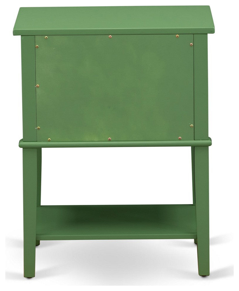 Wooden Nightstand, 2 Wooden Drawers, Clover Green Finish