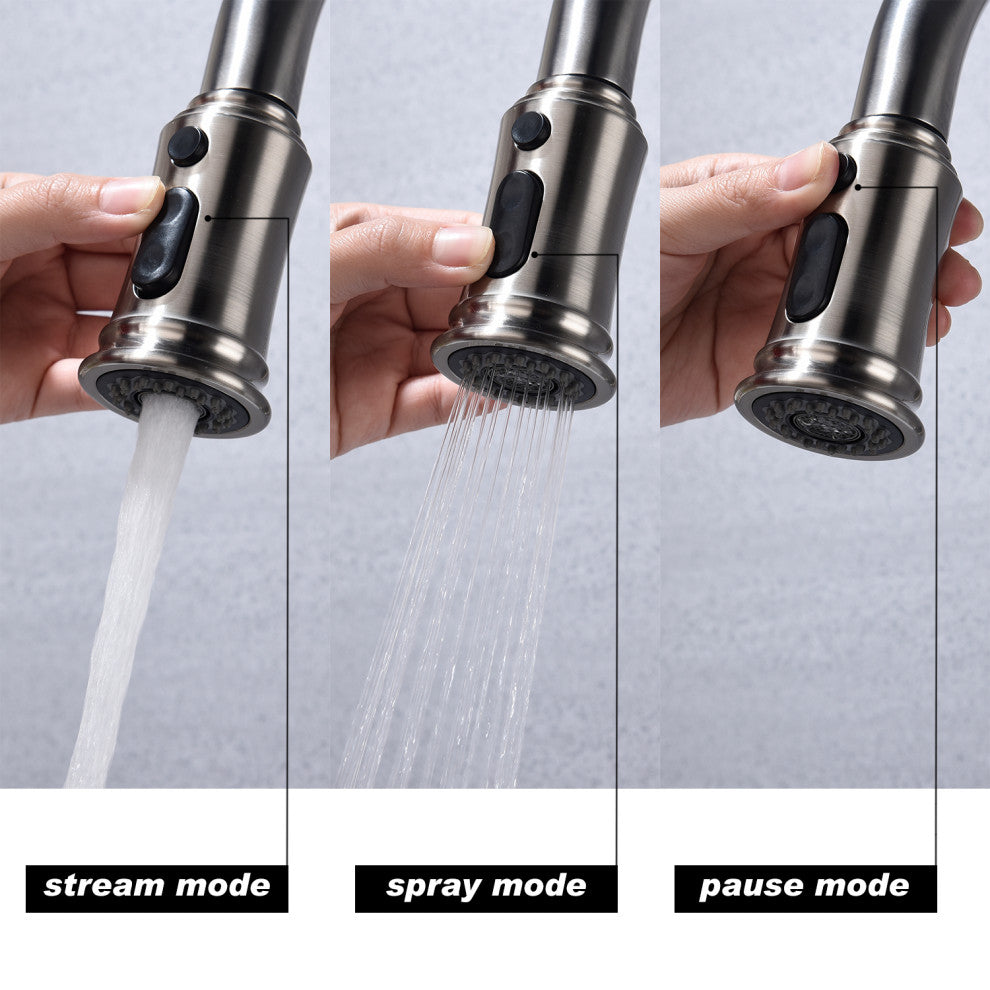 Wellfor Single Handle Pull Down Kitchen Sink Faucet, Brushed Nickel