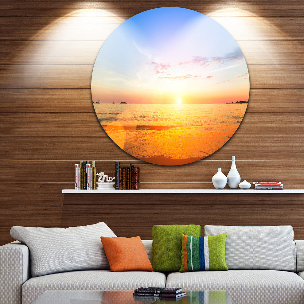 Beautiful Sunset Over Yellow Waters, Beach Round Metal Wall Art, 23"