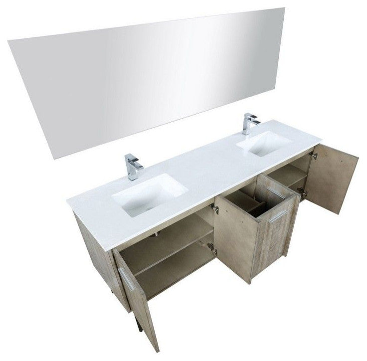 Lancy Modern 72" Rustic Acacia Double Sink Bathroom Vanity Set, Labaro Rose Gold