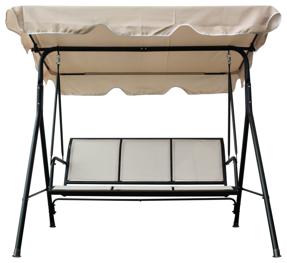 Outdoor Patio 3seater Metal Porch Swing Chair With Adjustable Canopy