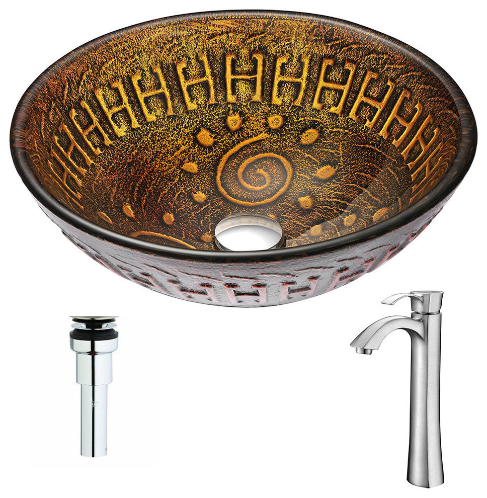 ANZZI Opus Series Deco-Glass Vessel Sink with Harmony Faucet, Brushed Nickel