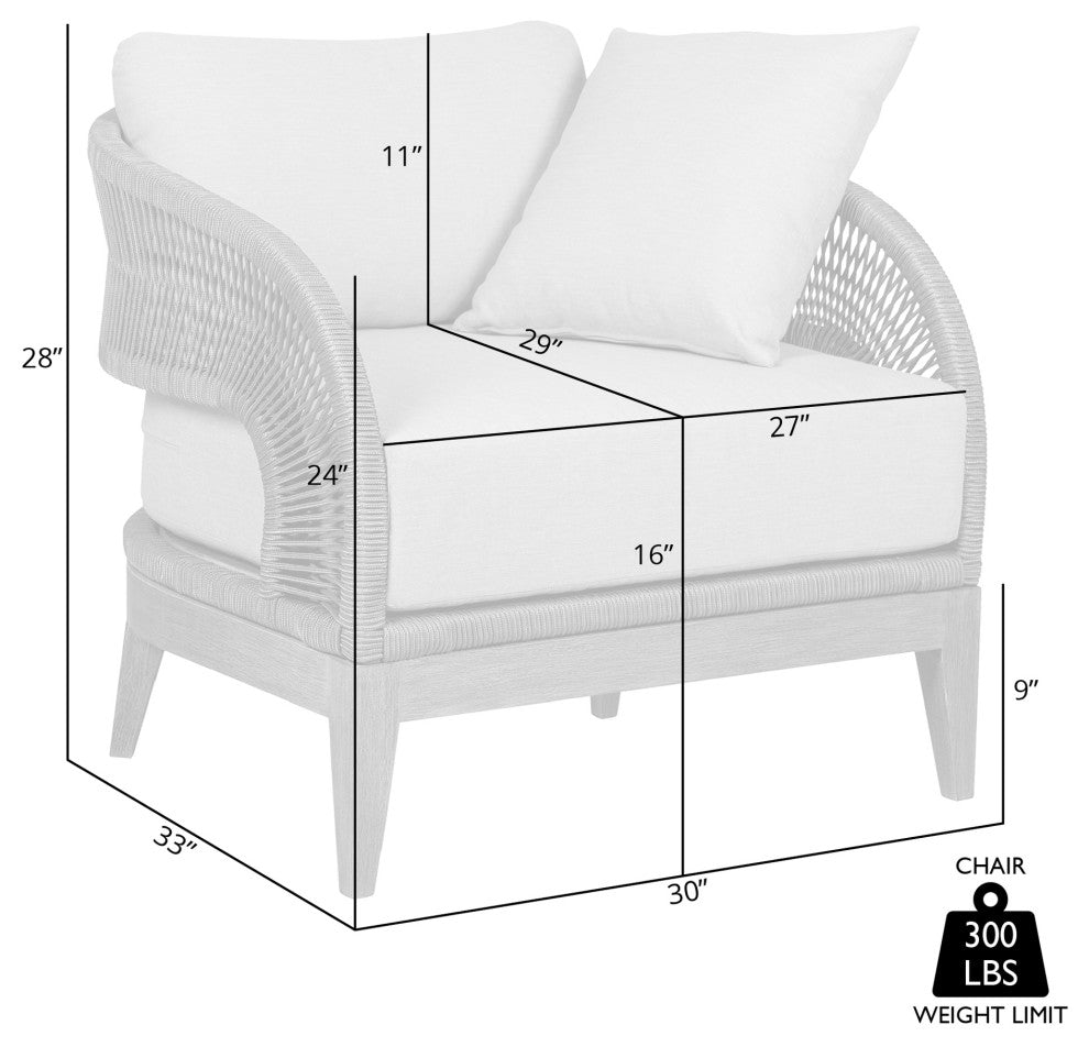 Orbit Outdoor Patio Chair Eucalyptus Wood With Gray Rope/Taupe Olefin Cushions