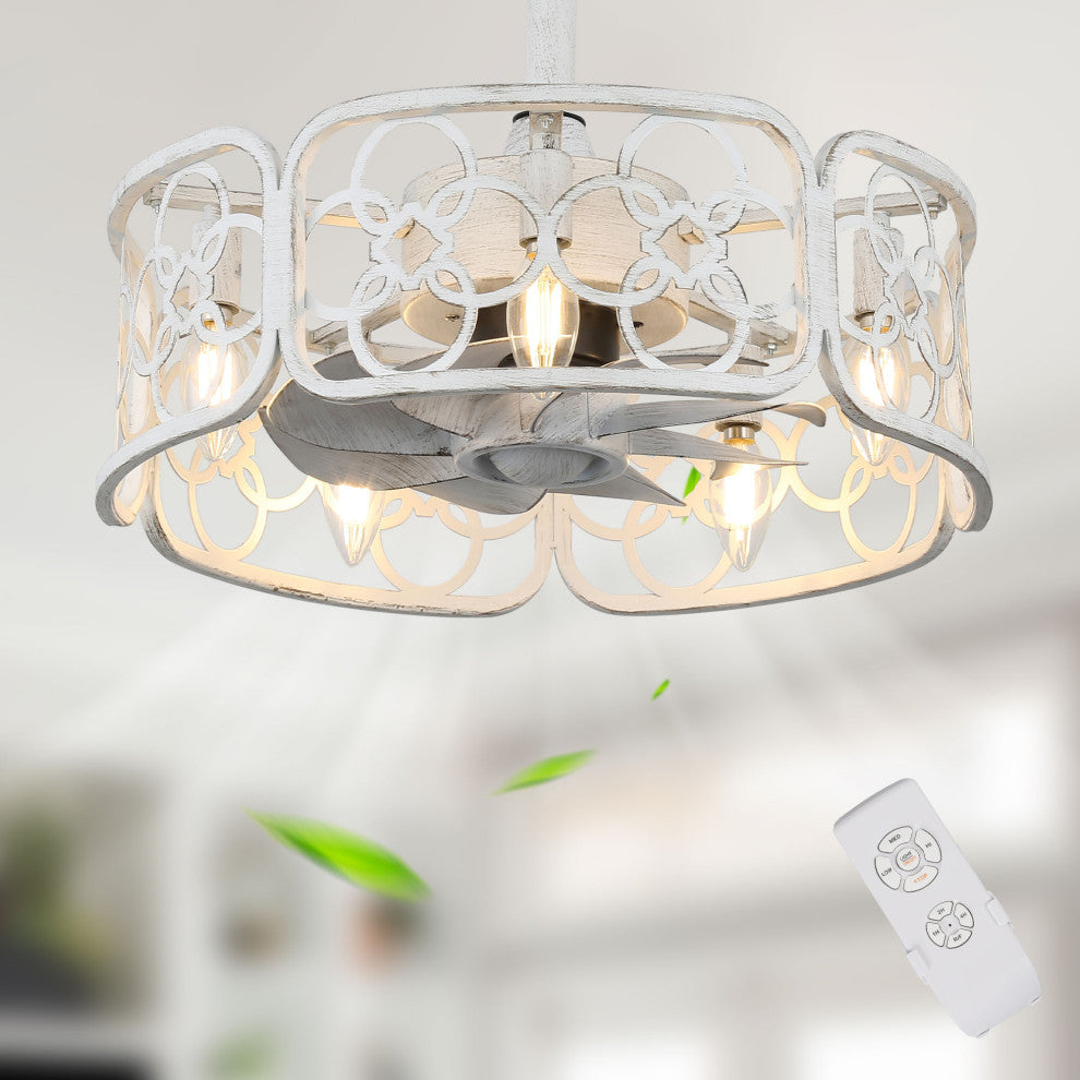 White Vintage Reversible Ceiling Fan 5-light 18.1" with Remote for Bedroom