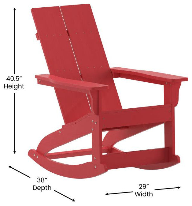 Finn Set of 2 Outdoor Rocking Adirondack Chair-Rust Resistant Hardware, Red