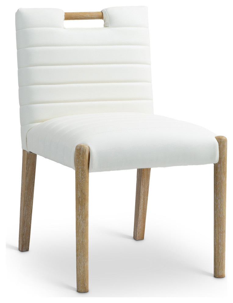 Aimee Upholstered Dining Side Chair, Cream, Vegan Leather, Natural, Set of 2