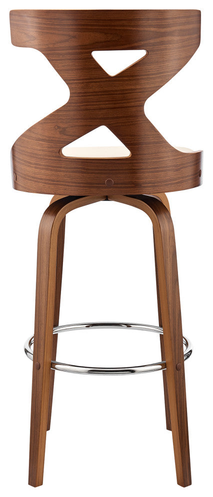 Gayle 26" Swivel Cross Back Cream Faux Leather and Walnut Wood Bar Stool