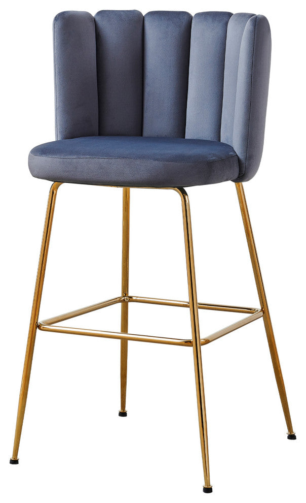 Nolan Contemporary 30" Bar Stool, Set of 2, Grey Velvet