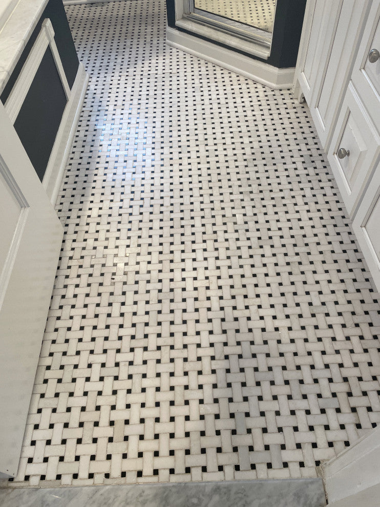 Thassos White Marble Basketweave Mosaic Vintage Bathroom Tile Polished, 1 sheet