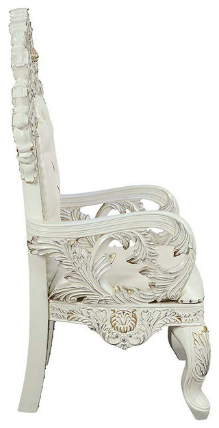 Acme Adara Arm Chair Set of 2 White PU and Antique White Finish