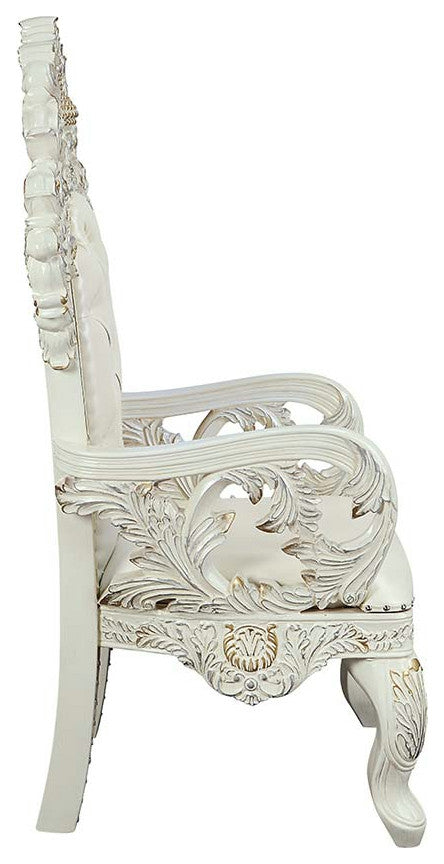 Acme Adara Arm Chair Set of 2 White PU and Antique White Finish