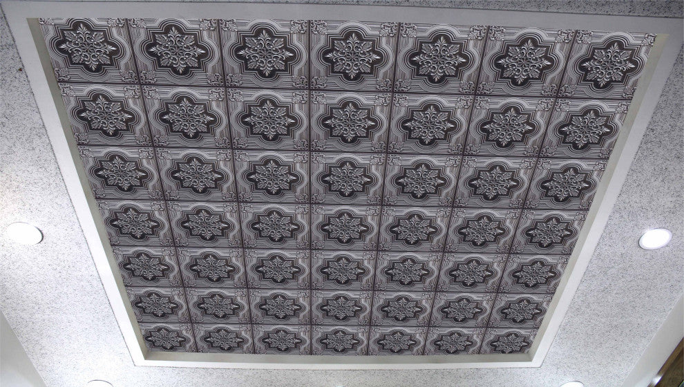 Antique Silver 3D Ceiling Panels, 2'x2', 200 Sq Ft, Pack of 50