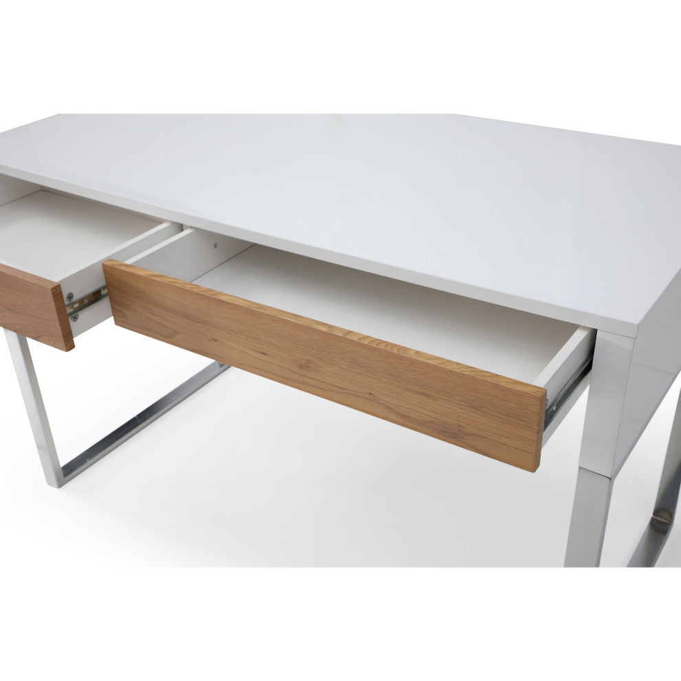 Loft Lyfe Anisa Desk, 2 Storage Drawers, White/Silver