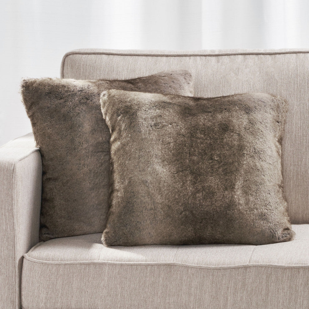 GDF Studio Elise Modern Glam Faux Fur Throw Pillow, Ash White, 2