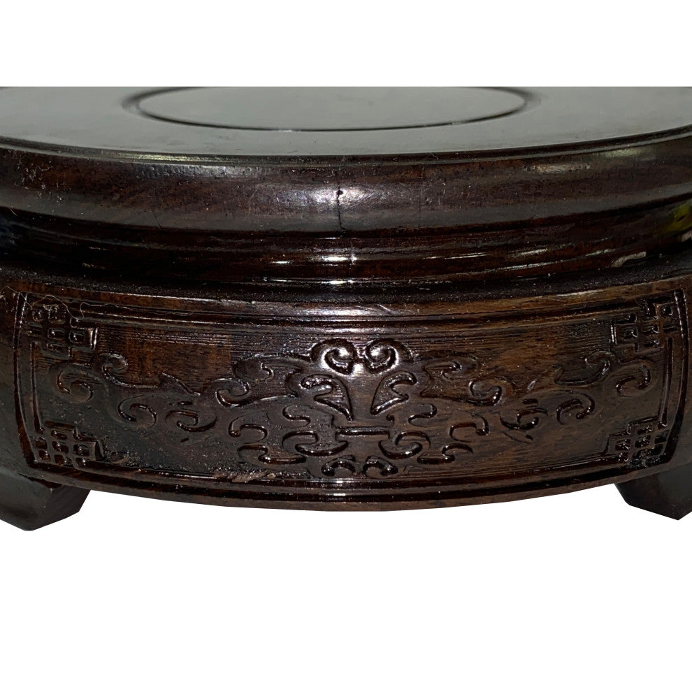 3" Oriental Motif Brown Wood Round Table Top Stand Riser Hws2894A