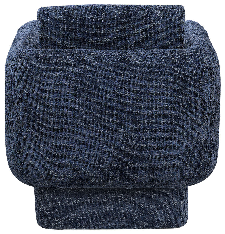 Alessandra Cream Chenille Fabric Swivel Accent Chair, Navy