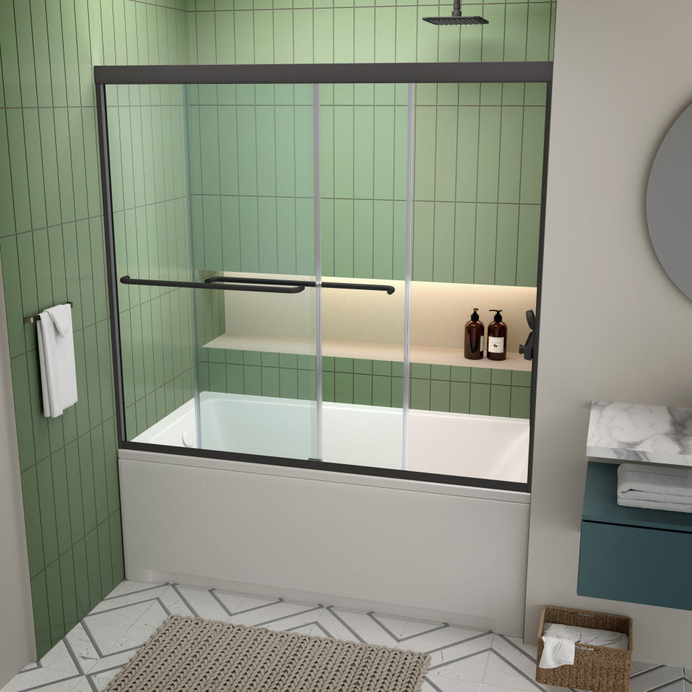 Biviere 60"x58" Sliding Bathtub Door, CrystalTech Treated 1/4" Tempered Glass