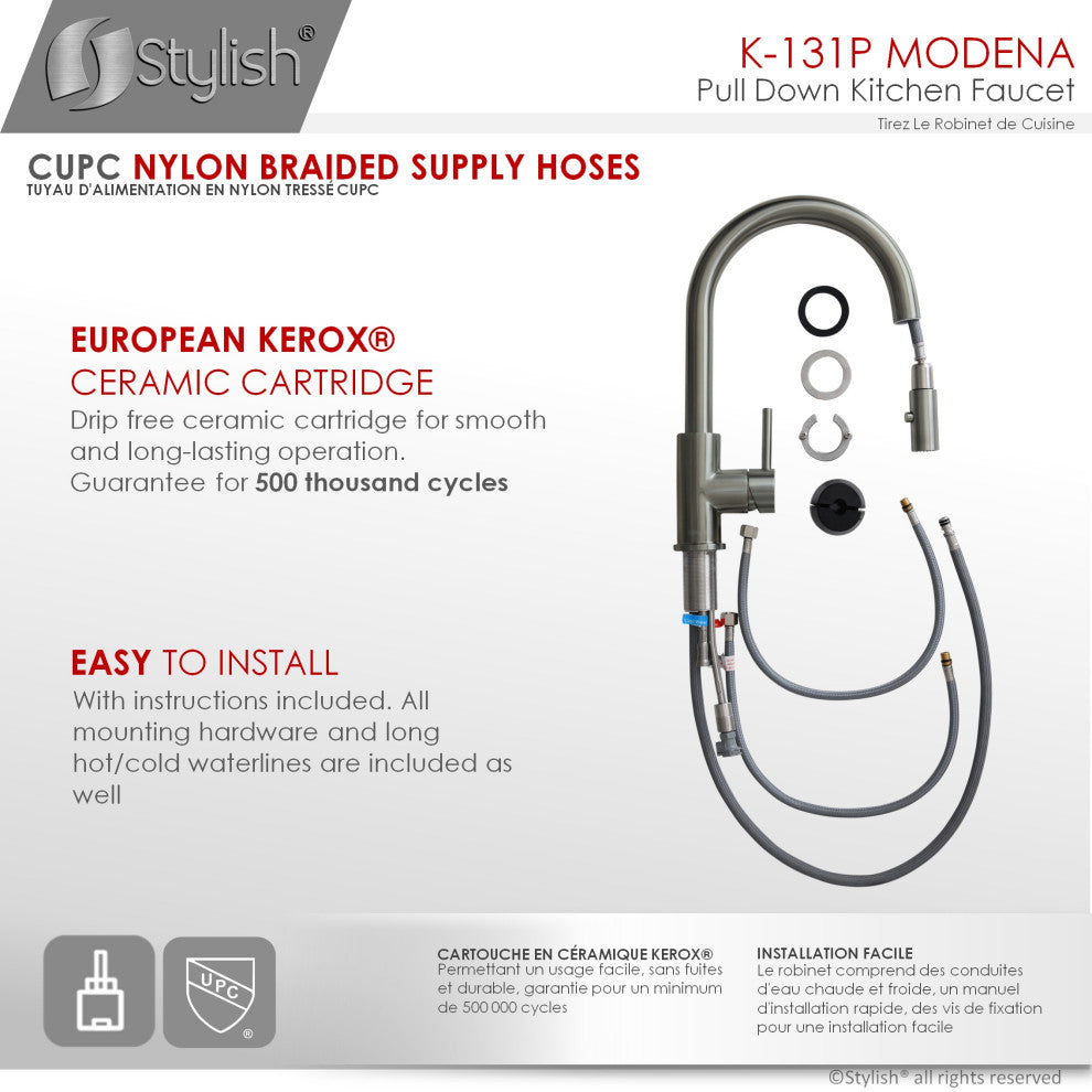 STYLISH Modern Single Handle  Pull down Sprayer  Kitchen Faucet in Gunmetal
