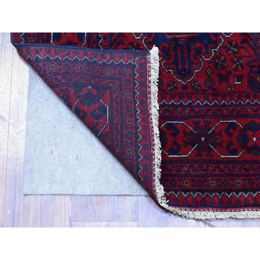 Deep and Saturated Red Afghan Khamyab Wool Hand Knotted Runner Rug, 2'8"x12'10"