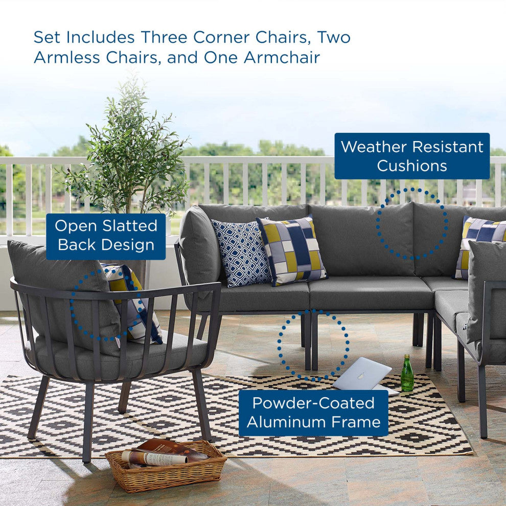Lounge Sectional Sofa Chair Set, Aluminum, Metal, Gray, Modern, Outdoor