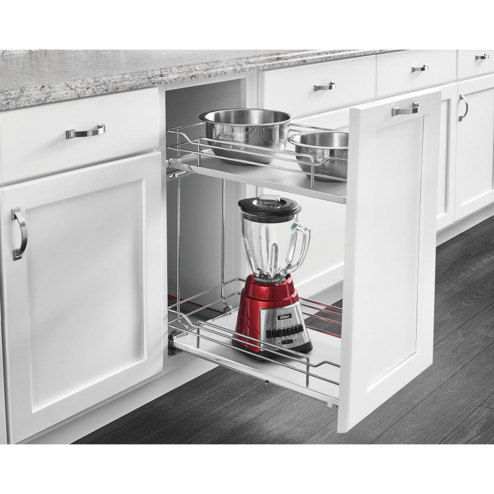 Two-Tier Sold Surface Pull Out Organizers With Soft Close, Gray, 11.75"