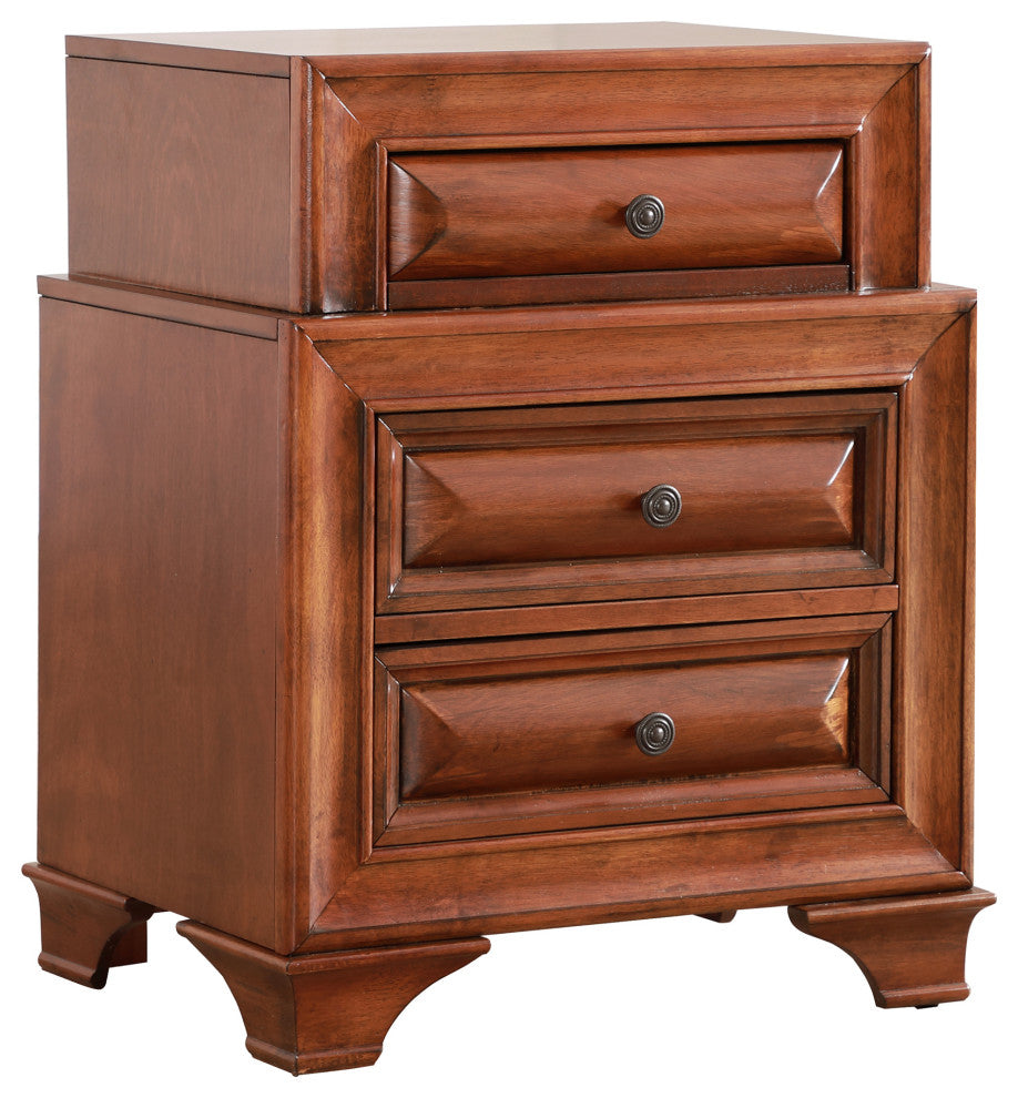 LaVita 3 Drawer Oak Nightstand, 29"x17"x24"
